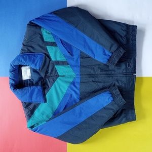 Vintage 80s Retro Colour Block Blue Winter Jacket Unisex Artic Lights